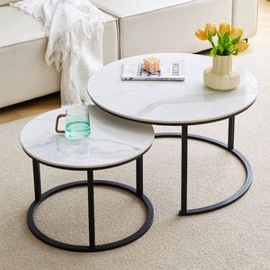 Bent Black Gold Metal Side Mdf Wood Contemporary Round Nesting Coffee <strong>Table</strong> Nest of <strong>3</strong> <strong>Table</strong> <strong>Set</strong> Nesting <strong>Table</strong> - Product Image 1