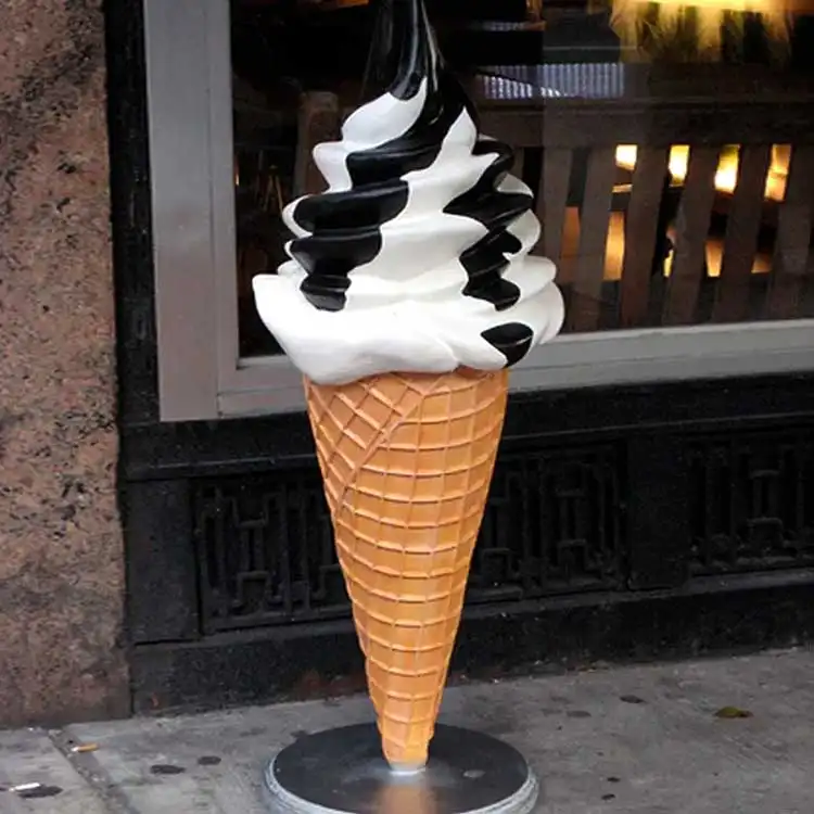 Outdoor large size fiberglass ice cream cone statue for shop decoration