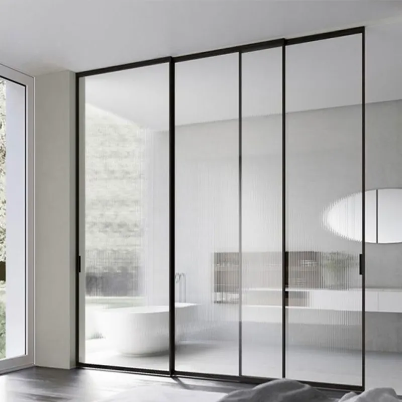 Moderno vetro trasparente porta scorrevole camera da letto cucina divisorio in alluminio telaio sottile porta interna in vetro