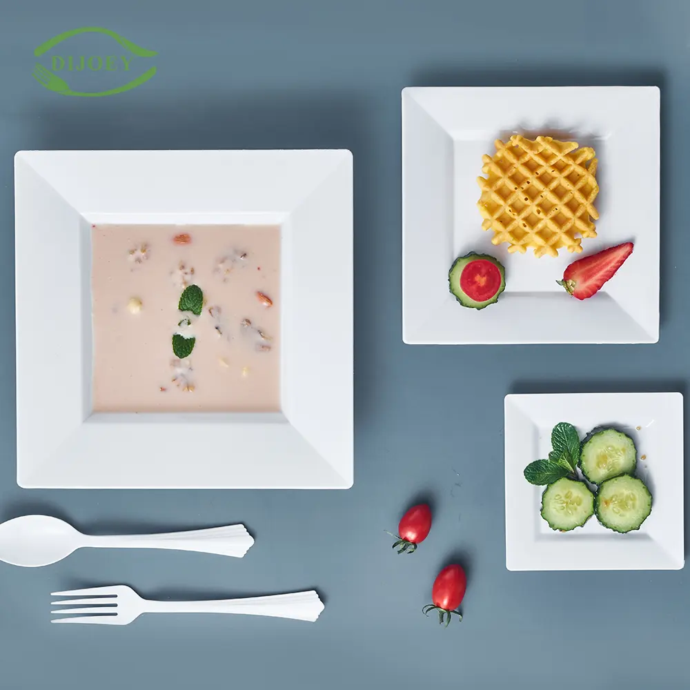 Оптовая продажа, дешевая пластиковая одноразовая квадратная миска для салата с умным дизайном