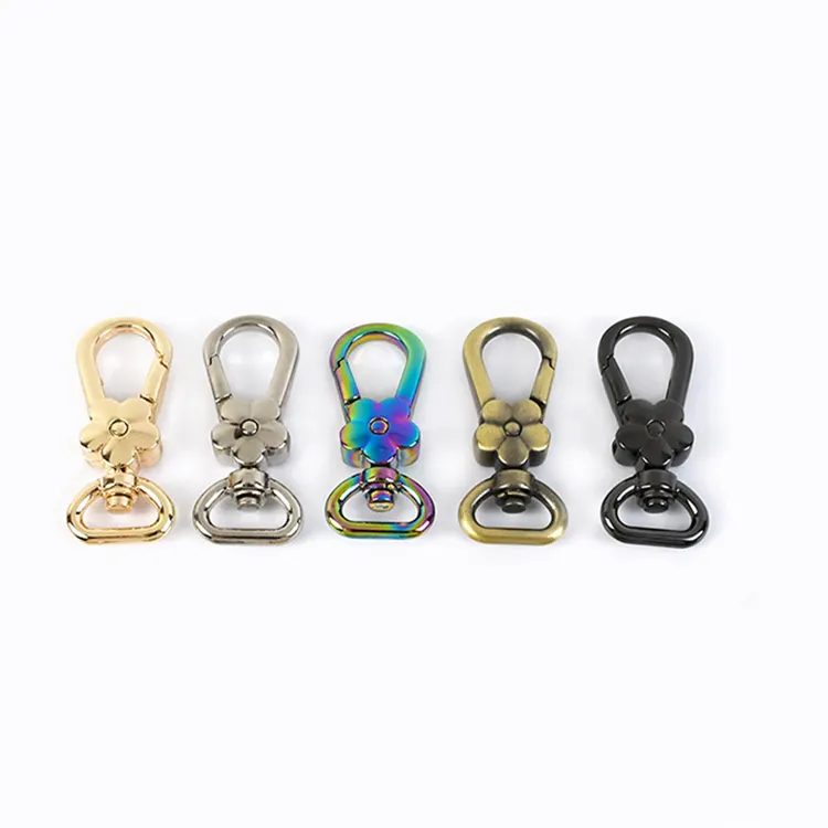 Meetee AP376 12*44mm Bags Hardware Accessories Chain Lobster Snap Hook Alloy Carabiner Bag Buckle Flower Decorative Dog Buckles