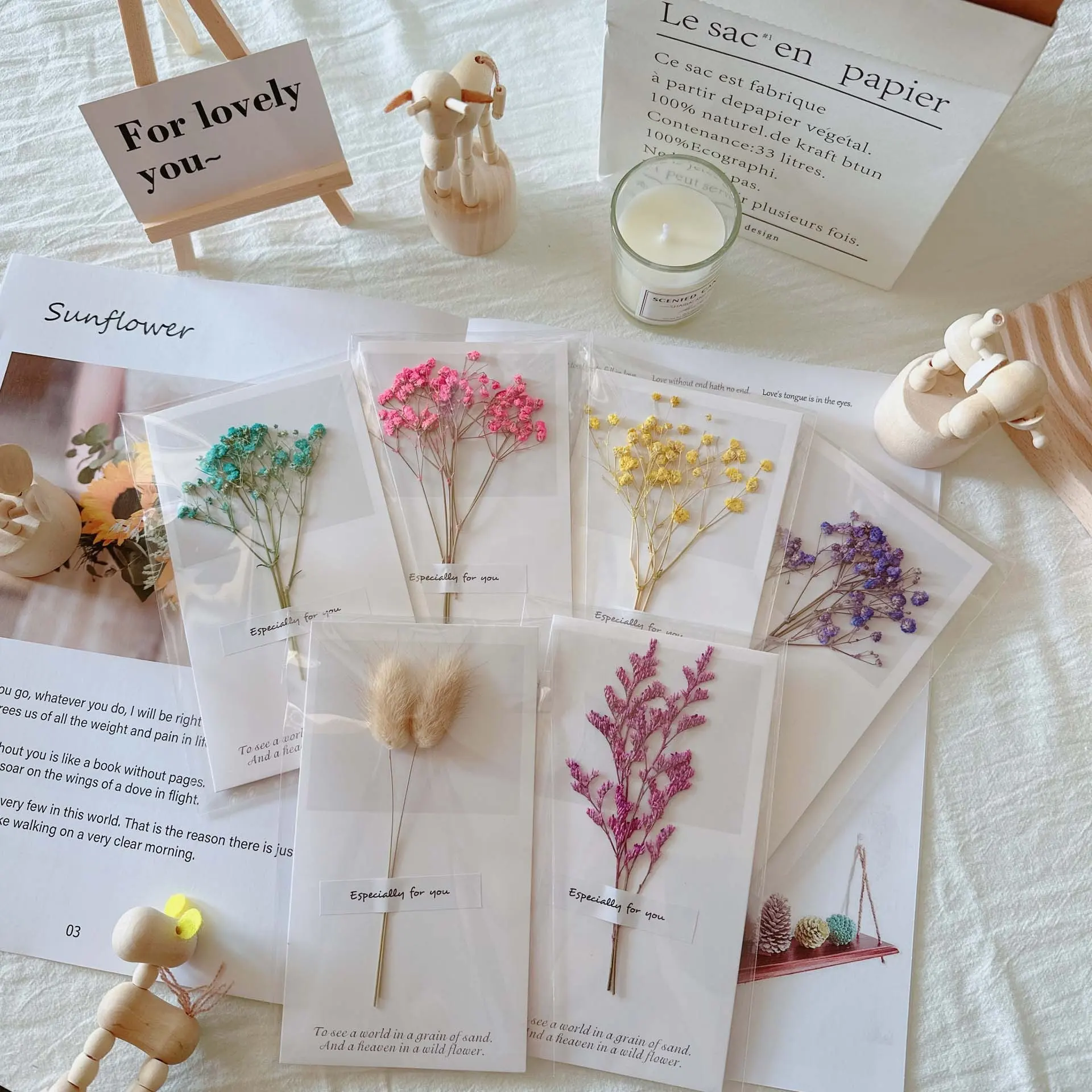 Anneler günü doğum günü noel vintage kraft kurutulmuş çiçek tebrik kartı yaratıcı DIY 3D tebrik kartı
