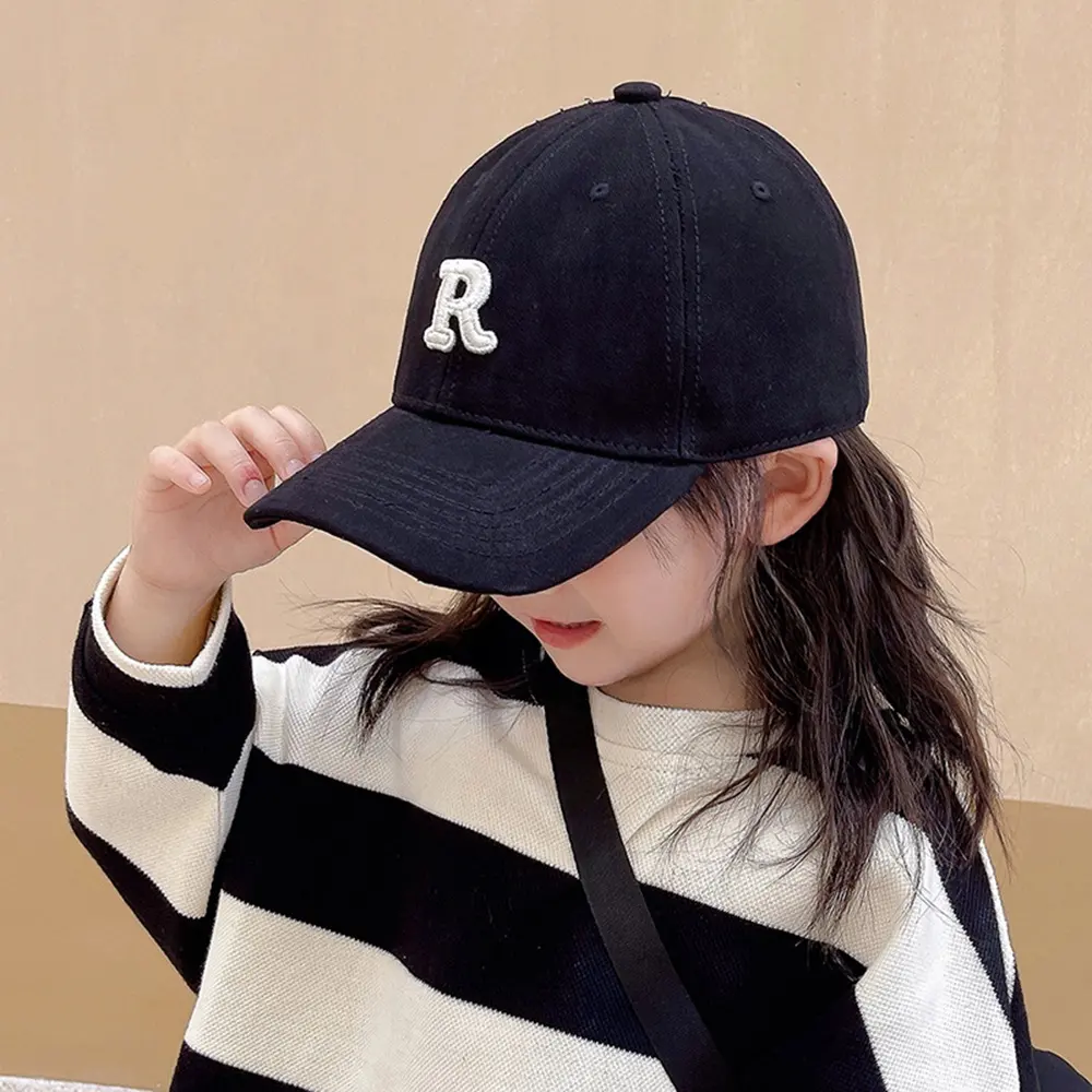 Logotipo personalizado 6 painel algodão crianças boné de beisebol letra R bordado logotipo crianças chapéus e bonés