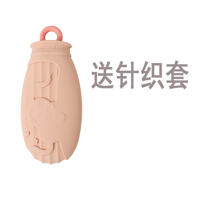 Pink silicone hot water bag monkey-500ml