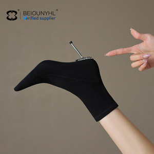 Phụ nữ hiện đại của đầu gối cao vớ khởi động Over-the-Đầu Gối cao gót mũi nhọn Giày co giãn dài vải thời trang phụ nữ khởi động - Product Image 4