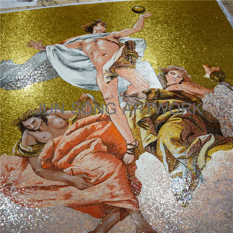 JS MHP-MY06 أبولو فسيفساء الفن جدارية الأسطورة اليونانية الفندق الذهبي ألواح حائط اليدوية الزجاج فسيفساء الصورة