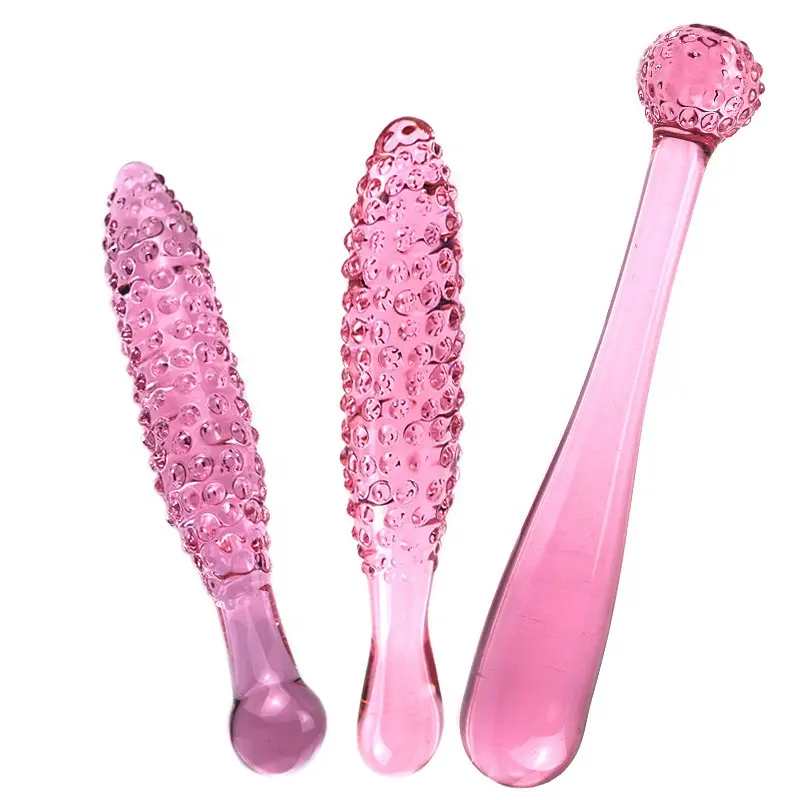 새로운 투명 핑크 유리 딜도 항문 플러그 점 섹스 토이 여성 자위 성인 놀이 게임 제품