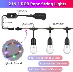 48FT RGB <strong>String</strong> <strong>Lights</strong> with Rope Fairy <strong>Color</strong> Changing with Remote Shatterproof Edison Bulb <strong>String</strong> <strong>Lights</strong> for Garden Christmas - Product Image 2