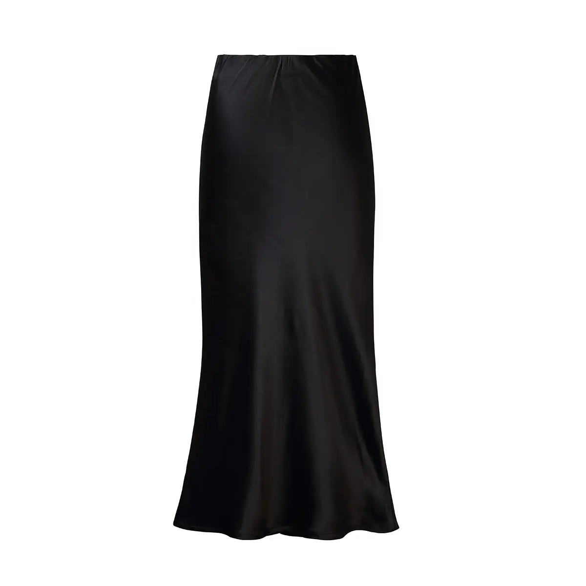 100% saia seda mulheres lápis preto saias cetim seda Boutique fabricantes elástico cintura longa saia