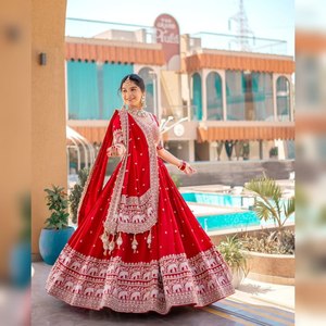 Cổ Cô Gái mới truyền thống mùa hè hoàn toàn khâu lehenga unstitched choli dupatta mảnh vải lụa navratri bên đặc biệt - Product Image 1