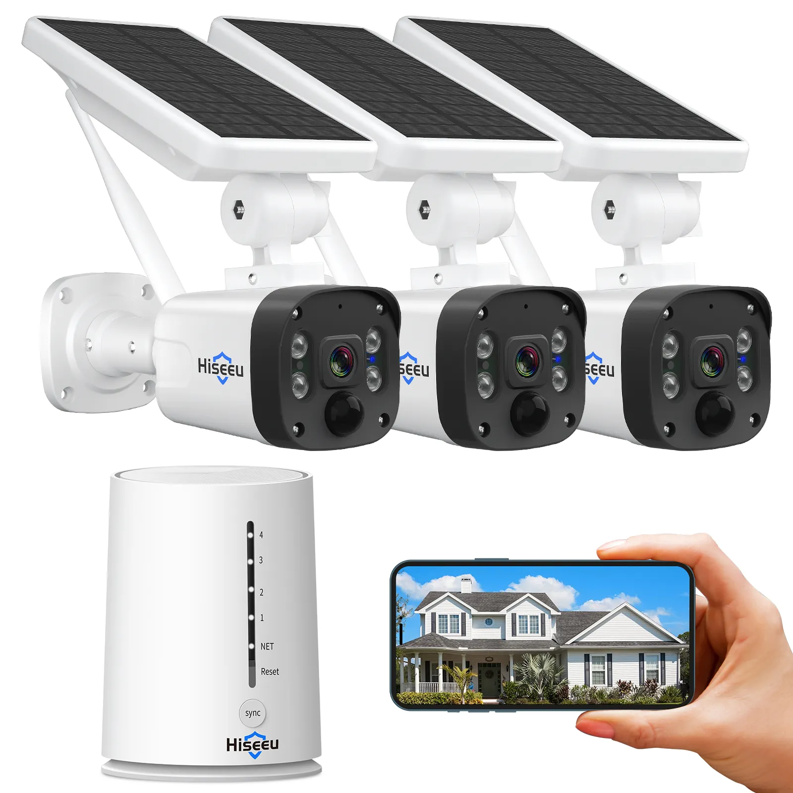 Telecamera IP Wireless Hiseeu 100% stazione Base per visione notturna a colori senza fili sistema di telecamere di sicurezza Wireless alimentato a batteria solare