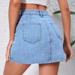 女式夏季牛仔短裙时尚女孩批发女式纽扣裙定制女式休闲牛仔裙 - Product Image 2