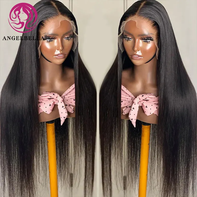 Peluca con malla frontal de cabello humano AngelBella 13X6 HD al por mayor 13X4 cabello humano sin pegamento pelucas de encaje Full HD pelucas frontales de cabello negro Natural
