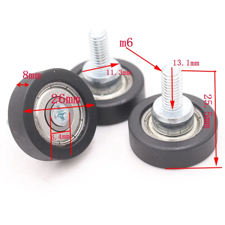 Fábrica al por mayor muebles M6x26x8mm pequeño Rodillo de plástico 626 rodamiento de nylon con tornillo M6 rodillo guía de cajón