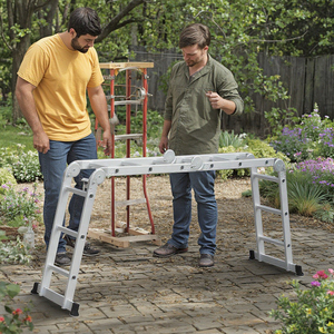 Escalera de aluminio multiusos con pies telescópicos Andamio plegable de diseño moderno Uso al aire libre Incluye tablas de andamio gratis