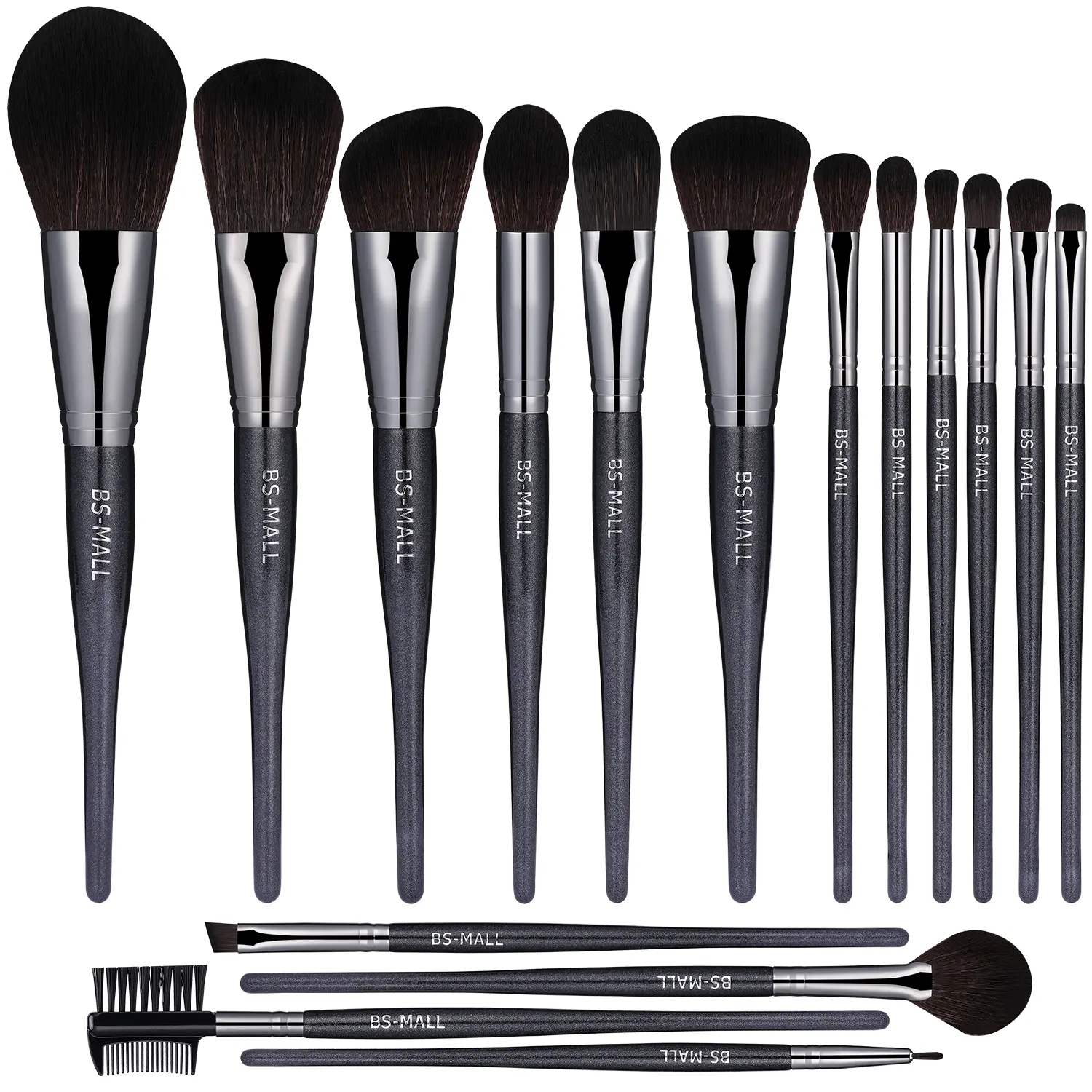 BS-MALL Nero Spazzole di Trucco Kit 16PCS Unico Manico In Legno Su misura di Trucco Pennelli Cosmetici Private Label