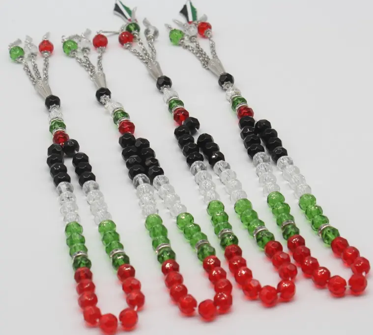 QIFEI Islam cuentas de oración de cristal bandera palestina rojo verde blanco negro musulmán Rosario collar 8MM 10MM cuentas de vidrio