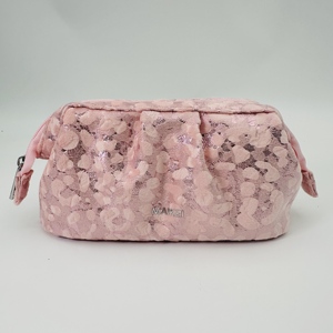 Custom for Pink Velvet Cosmetic <strong>Pouch</strong> with Zipper Closure Fashionable Geometric Pattern Large Capacity for Woman's Makeup Toilet - Product Image 1