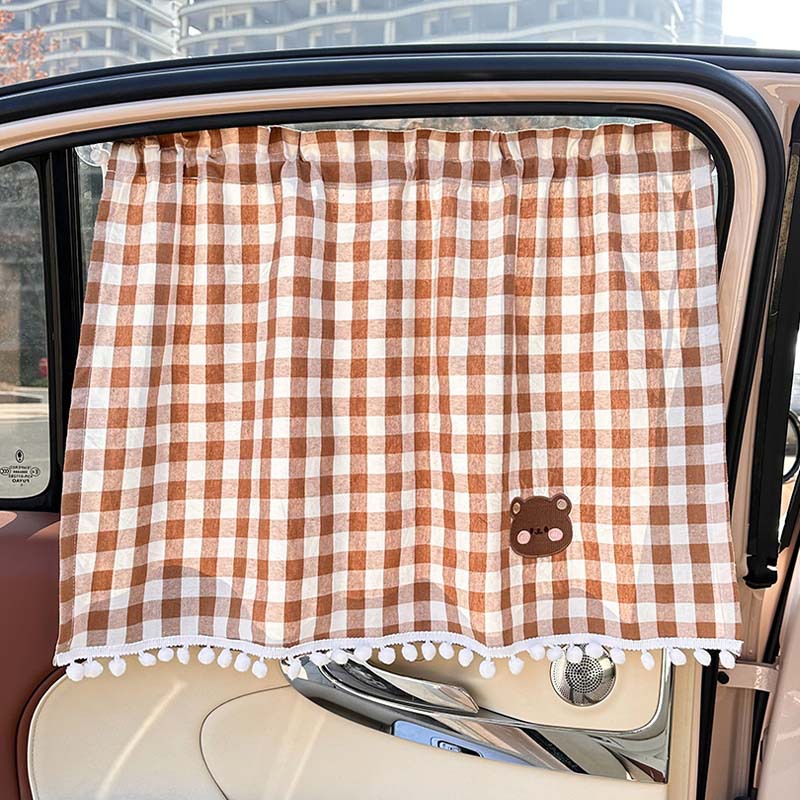 Cortinas de cuadros de algodón marrón - Cloud Bear