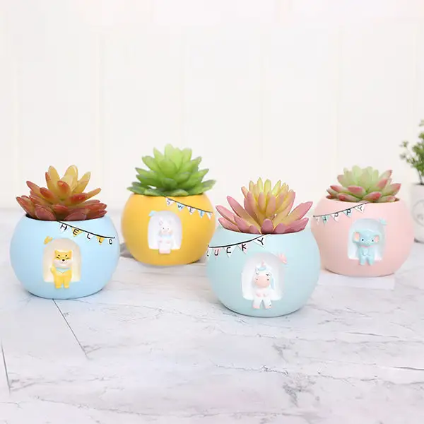 Suillty Creative Cute Unicorn Succulent Flower Pot Small Resin Garden Planter with Hole for Indoor and Outdoor