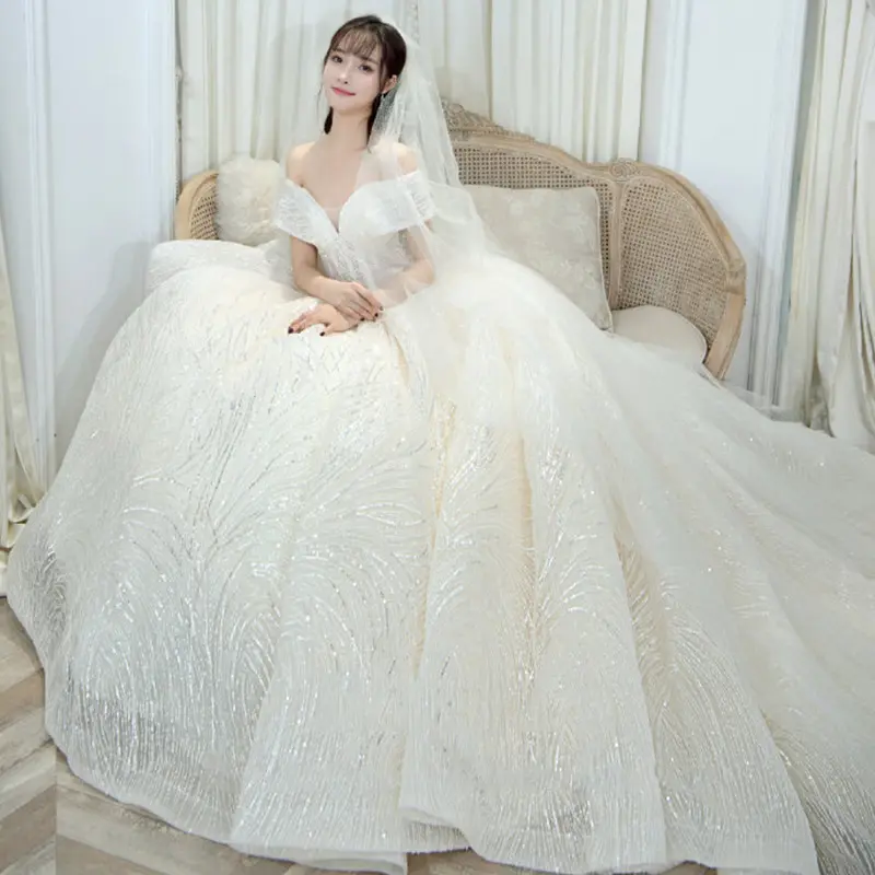D75 Bridal Princess Ball Gown For Brides Long Trail Marriage Party Wedding Dress