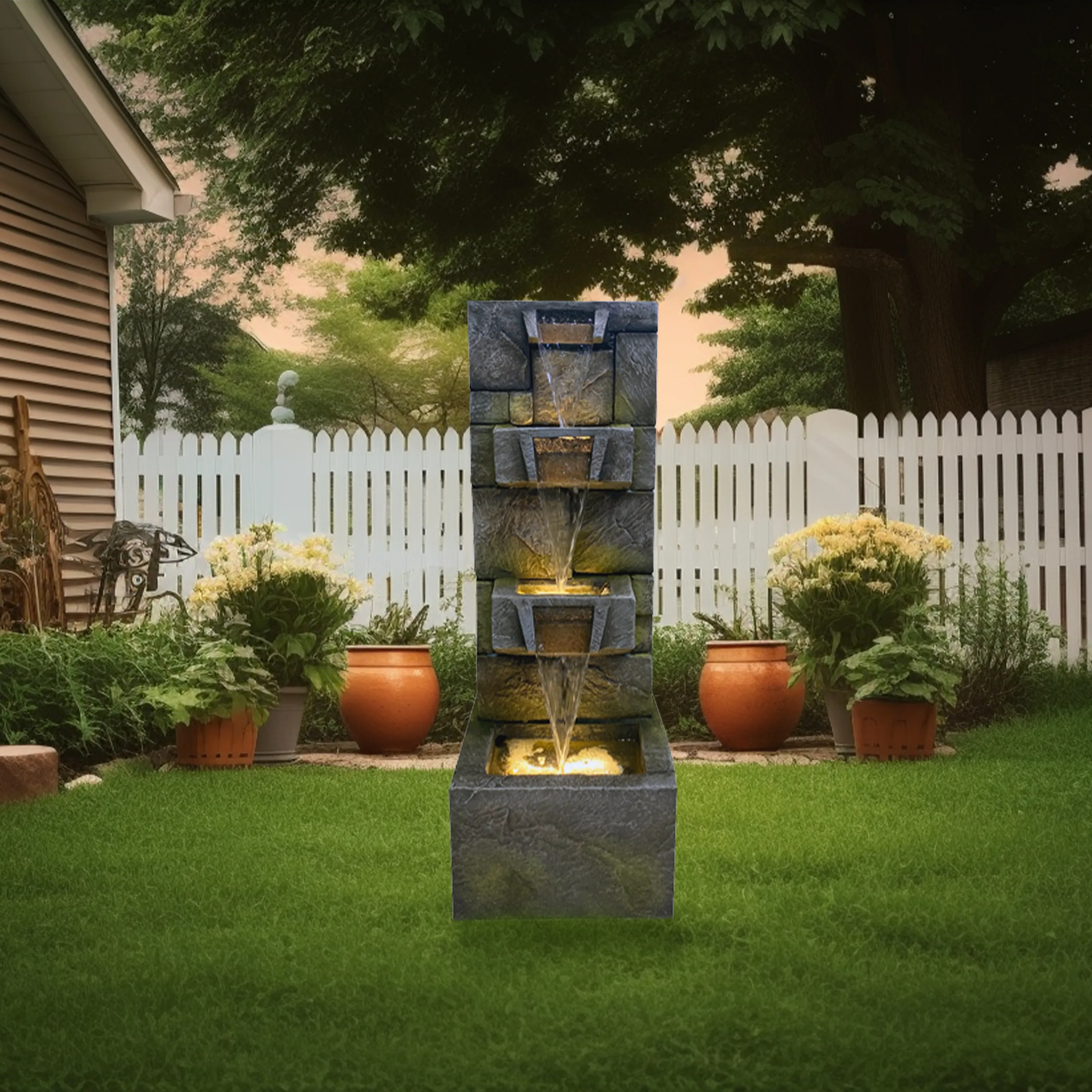 Améliorez votre espace extérieur de patio de jardin avec une fontaine de cascade de couleur de mélange de 32.3 pouces de haut à 3 niveaux avec des lumières de bande