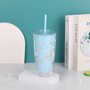 High <strong>Value</strong> Double-Layer Macaron Foam Drinkware Large Capacity Creative Water Cup Suction <strong>Tube</strong> for Travel Trade Individual Use - Product Image 4