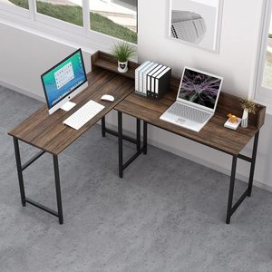 现代风格L形木和金属框架电脑桌 - Product Image 2