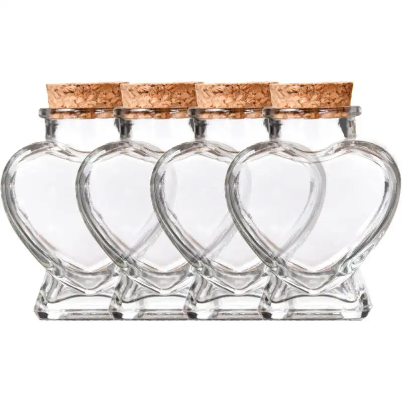 Nieuwe Diy Hart Vorm Transparante Glazen Flessen Met Kurk Stop Deksel Voor Sieraden Bevindingen Opslag Bruiloft Decoratie Geschenken