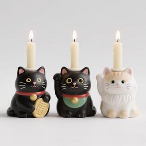 定制猫陶瓷烛台支架-燃烧灯芯从凯蒂的头上出现，新奇的桌子中心