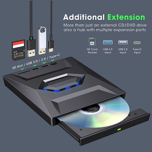 Reproductor de CD/DVD externo, lector, escritor, unidad de disco óptico con lector de tarjetas SD y puertos de entrada USB 3,0 + 2,0 + tipo C para ordenador portátil - Product Image 3