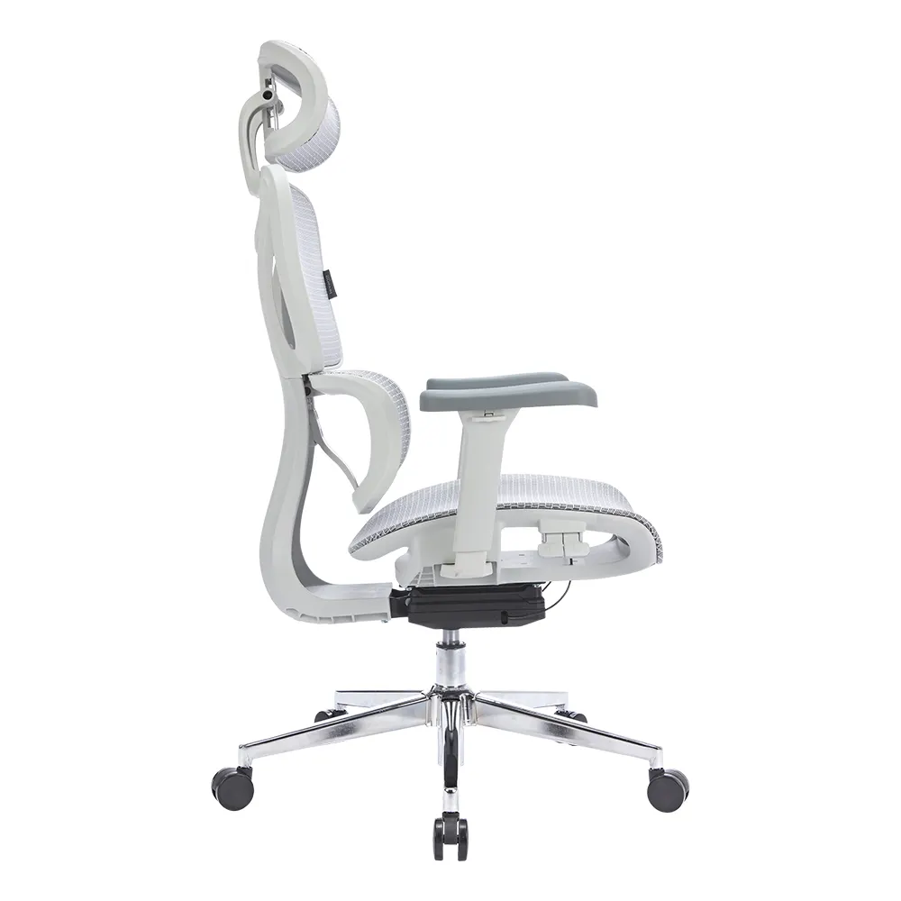 Ergohuman kursi kantor ergonomis, desain Modern jala penuh dengan kontrol kawat putar cangkang putih jaring abu-abu penggunaan rumah