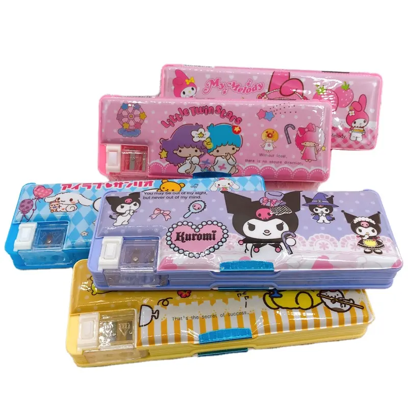 Estuche multifuncional para estudiantes para niños con sacapuntas Sanrio Estuche para lápices de doble cara Estuche para lápices