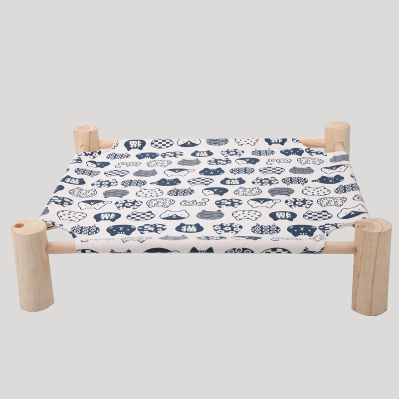 Pink plaid wooden pet bed