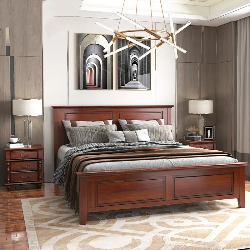 إطار سرير خشبي من KEHUI يصلح لغرفة كبيرة الحجم مع أثاث للتخزين سرير عصري مصنوع من خشب الساج والخشب الصلب