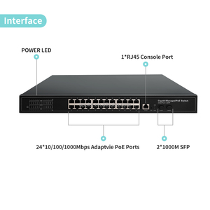 สวิตช์ POE 24พอร์ต Gigabyte 1000Mbps ฟังก์ชัน VLAN ที่จัดการ L2ได้100ม. การส่ง2 SFP อัปลิงค์คอนเนคเตอร์
