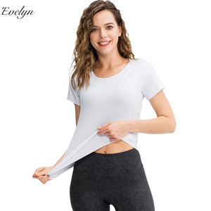 EVELYN Yoga egzersiz T-Shirt OEM ODM kısa kollu yüksek elastik örgü çabuk kuruyan yetişkinlerin egzersiz koşu pıhtı için nefes