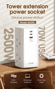 LDNIO SK4396 Power Extension Cord <strong>Multi</strong> <strong>Function</strong> Charger UK Surge Protector <strong>Socket</strong> Power Strip <strong>with</strong> <strong>USB</strong> Tower Extension <strong>Socket</strong>