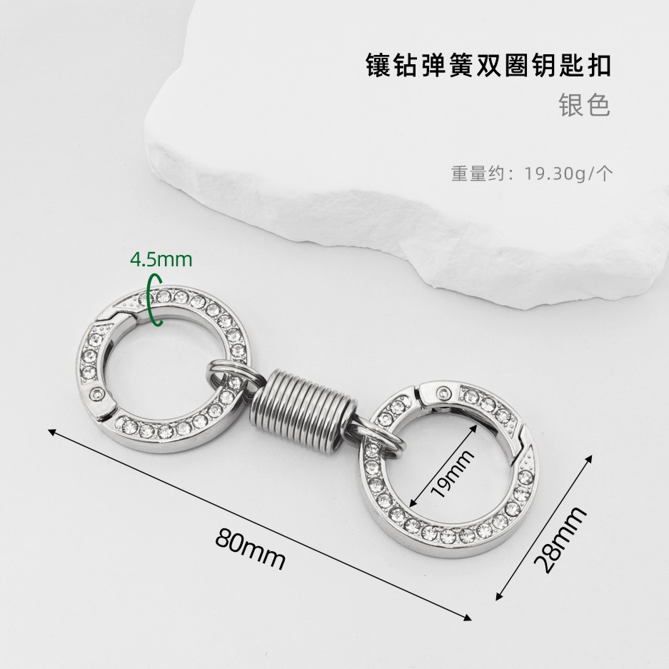 Diamond-encrusted spring ring - silver
