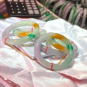 天然三色翡翠バングル丸型翡翠ブレスレットミャンマー本物証明書付き - Product Image 2