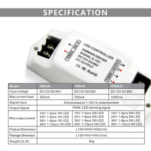 Convertidor de señal PWM de corriente constante de 0-10V, controlador de atenuación LED, CC de 12V, 24V, 36V, 48V, 350mA, 700mA, 1050mA, 1CH de salida - Product Image 4
