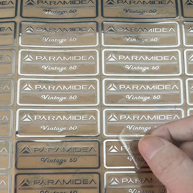 Özel altın 3d logo transfer kabartmalı çıkartması benzersiz metal çıkartmalar