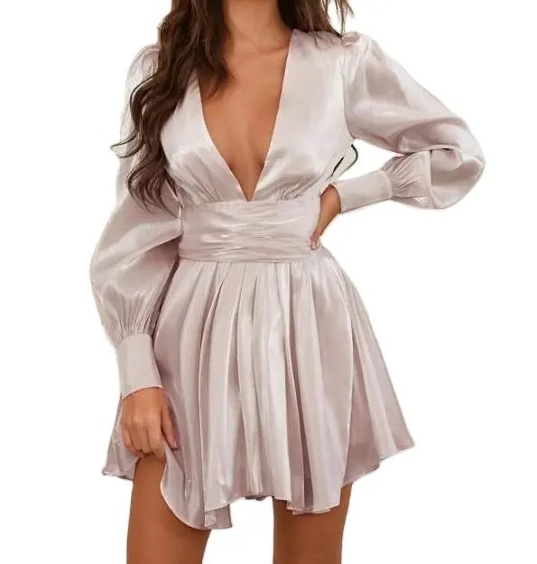 Vestido Bandage satinado personalizado para mujer, Vestido corto Sexy de seda de alta calidad para fiesta y Club, 2022