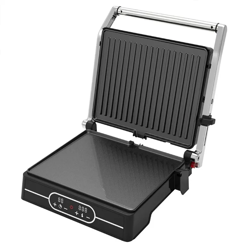 Logo personalizzato in acciaio inox 4 fette elettrico Sandwich digitale pressa Grill con 180 gradi piano aperto per la cucina