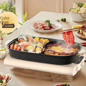 Smokeless grill revestimento cerâmico chapa grill churrasqueira elétrica churrasqueira pizza maker com vidro temperado tampa temperatura ajustável