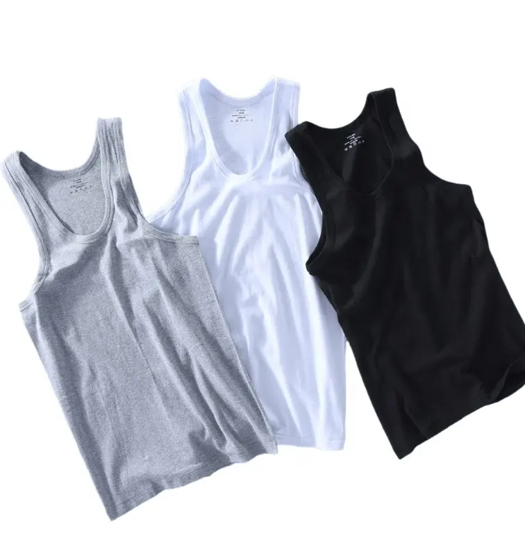 Commercio all'ingrosso Bianco Pianura Dye Solid O-Collo 100% Cotone Casuale Muscolare Parti Superiori di Carro Armato della maglia per i Mens