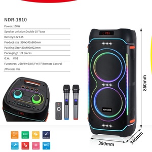 Reproductor portátil NDR 1810 de 10 pulgadas, altavoces Subwoofer, sistema de sonido profesional de Audio, caja de fiesta, altavoz con carrito con micrófono inalámbrico - Product Image 4