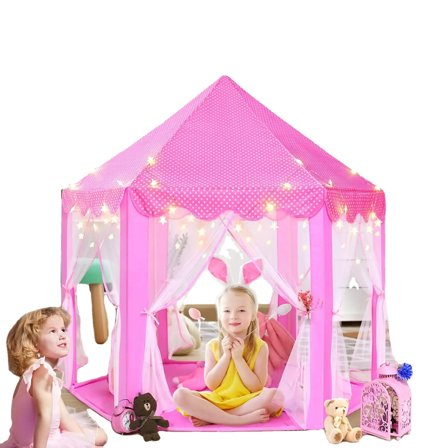 Prenses çadır kızlar büyük Playhouse çocuklar kale oyun çadırı yıldız ışıkları oyuncak çocuklar için kapalı ve açık oyunlar