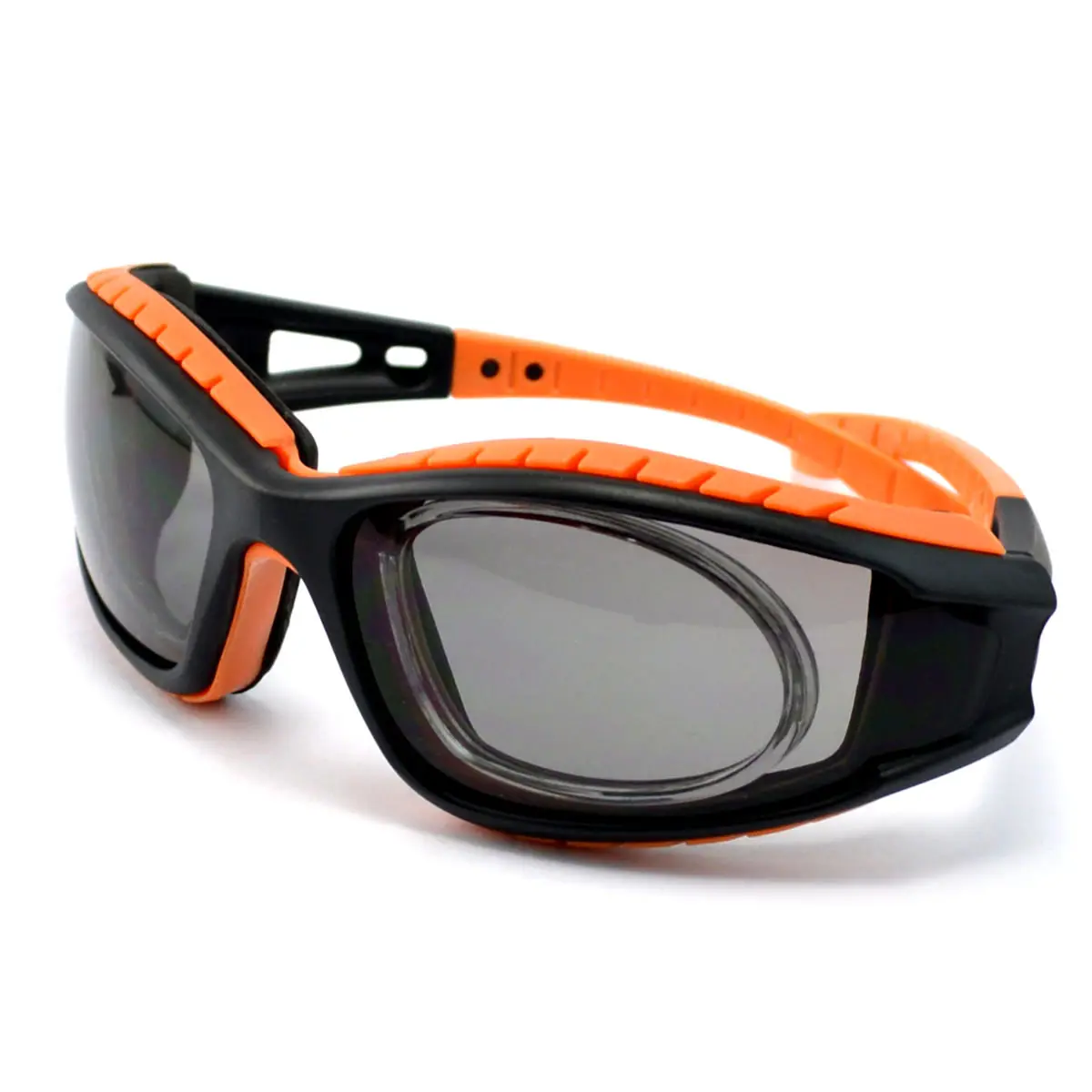 Óculos de segurança esportivos personalizados oem, óculos industriais com pernas removíveis, lentes transparentes de borracha macia, armação Rx para esportes
