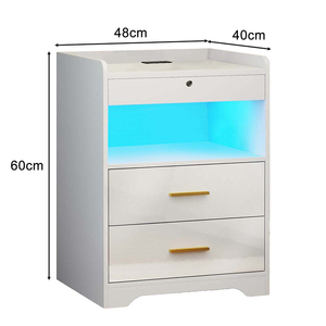 Nhà Máy Bán buôn MDF gỗ trắng hiện đại thông minh đầu giường với khóa điện ẩn ngăn 3 ngăn kéo ánh sáng - Product Image 3